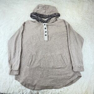 Soft Surroundings Hoodie Tunic Large Pullover Fur Trim Button Front‎ Cozy Casual